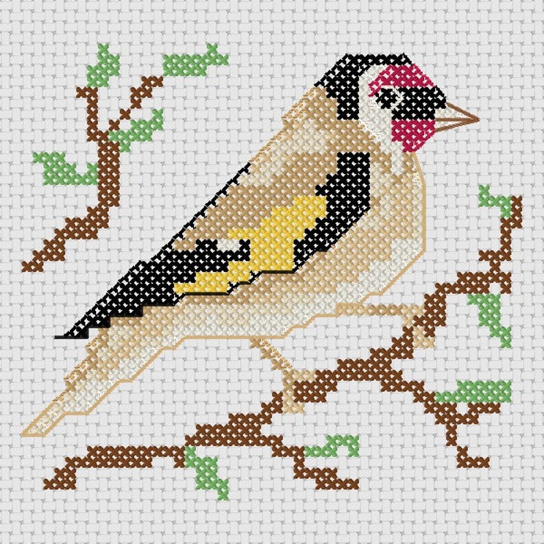 Goldfinch cross stitch pattern garden birds series Etsy