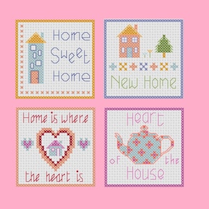 Cross Stitch &quot;New Home&quot; cards: FOUR greeting card designs