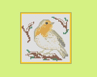 Patrón de punto de cruz de petirrojo: serie de pájaros de jardín