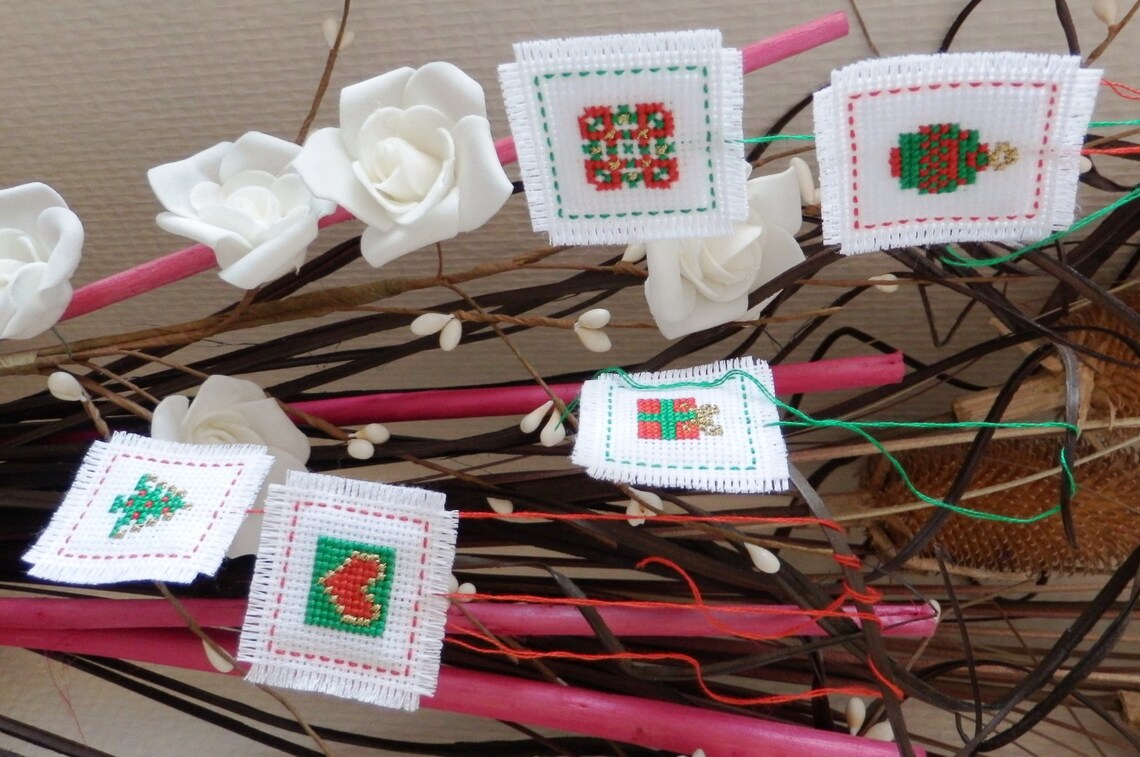 Cross Stitch Kit Five Mini Christmas Tree Decorations Etsy Canada
