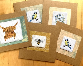 Handmade Cross stitch NoteCards: assorted designs