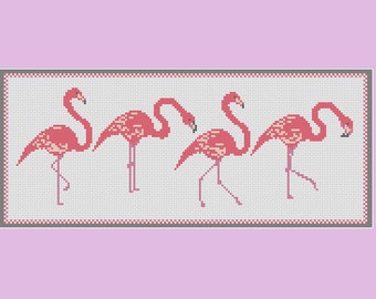 Roze Flamingo's borduurpatroon: flamingoparade