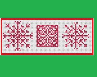 Christmas cross stitch pattern: three Christmas snowflakes