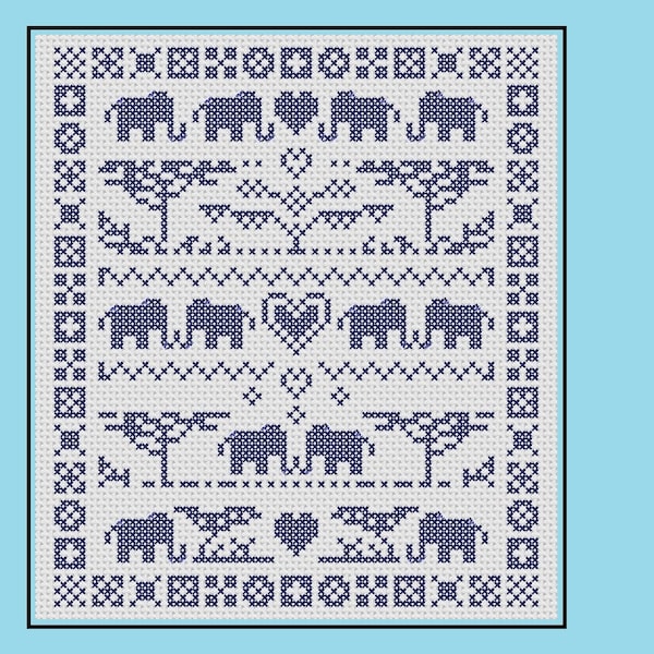 Elephant cross stitch pattern: modern sampler