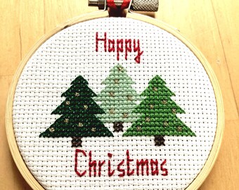 Cross stitch kit: Christmas tree hoop decoration