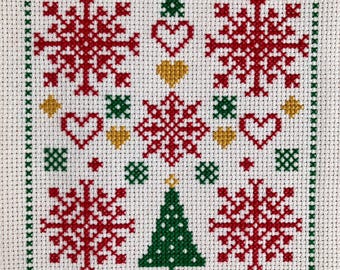Christmas cross stitch pattern: easy modern Christmas sampler