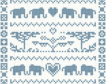 Elefant Kreuzstichmuster: moderner Sampler