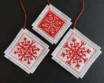 Cross stitch kit: Three Christmas tree snowflake design decorations