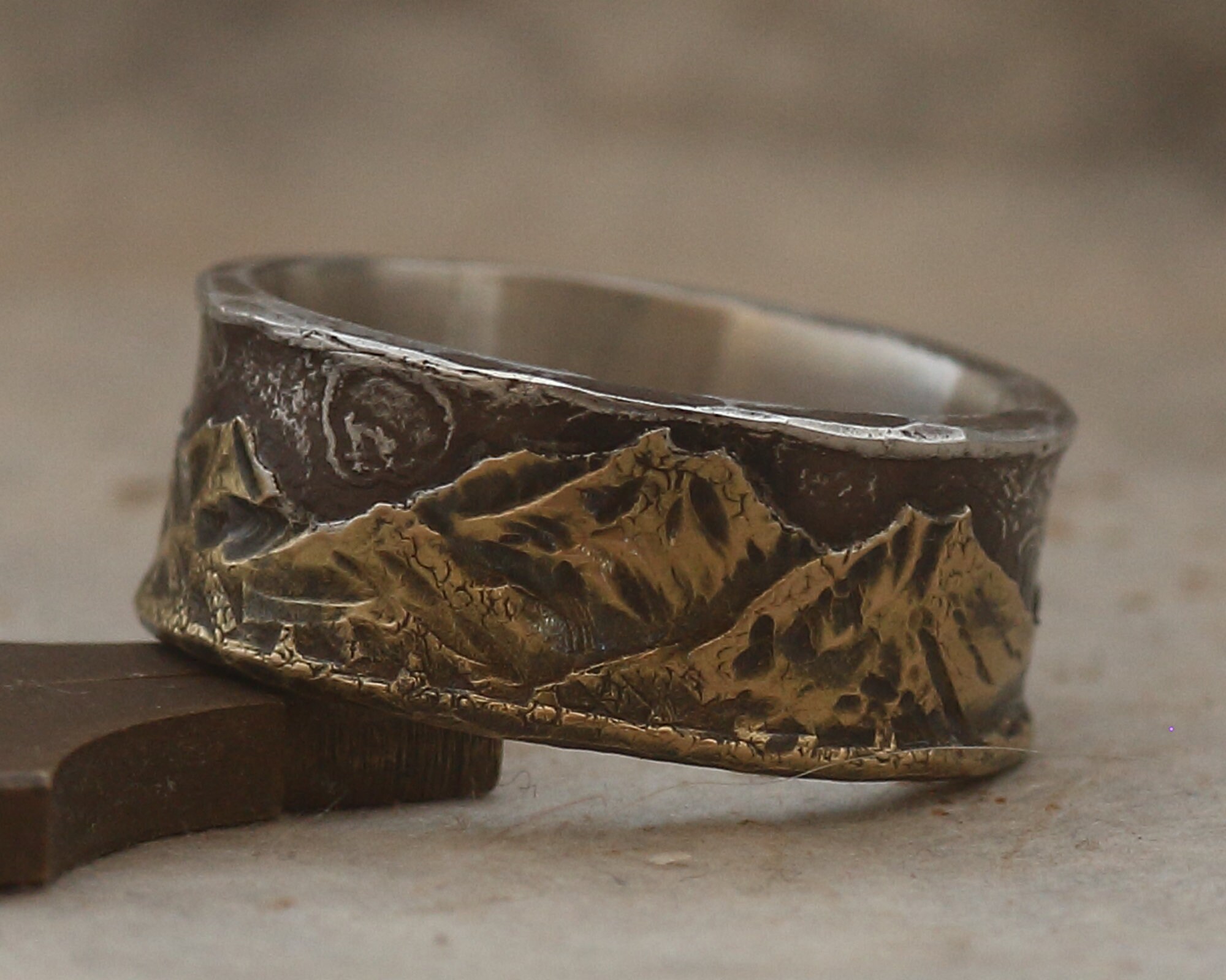 Golden Mountain Ring. Mans ring of sterling silver and 18k Etsy