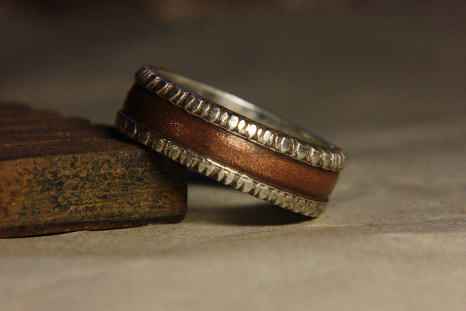Rustic Mans Wedding Engagement Ring of Sterling Silver and - Etsy