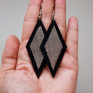 Extra long leather earrings Geometric earrings Copper and black earrings for women
