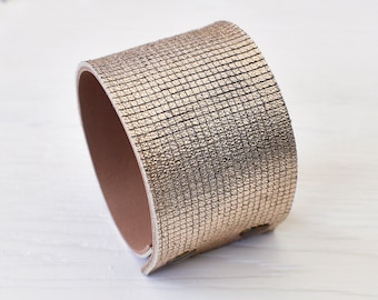Gold leather cuff Handmade leather bracelet Wide wrist cuff Wide bracelet for women Chunky bracelet