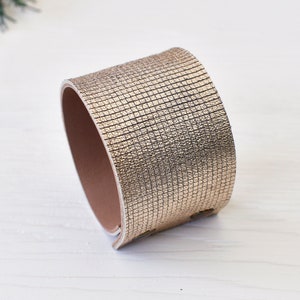 Gold leather cuff Handmade leather bracelet Wide wrist cuff Wide bracelet for women Chunky bracelet