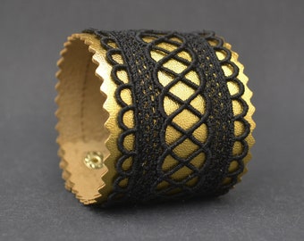 Wide cuff bracelet Gold leather cuff bracelet for women