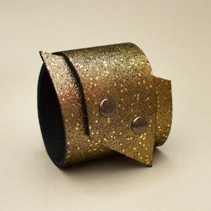 Wide cuff bracelet for women, Gold leather cuff, Large gold bracelet, Boho  bracelet