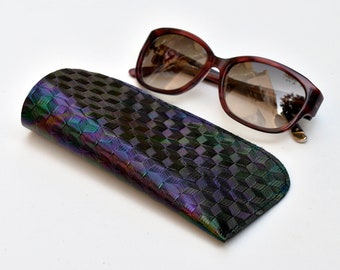 Leather glasses case, Eye glasses pouch, Soft sunglasses case, Rainbow glasses case