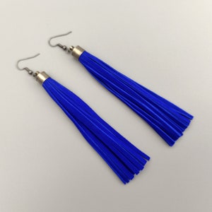 Extra long tassel earrings Royal blue earrings, Suede earrings for women