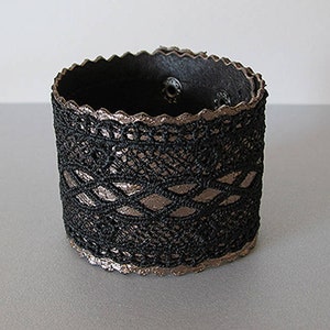 Wide cuff bracelet ,Leather bracelet for woman, Dark lace bracelet