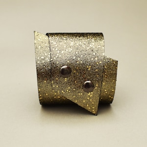 Oversized bracelet Wide cuff bracelet  Gold leather wristband Boho  bracelet