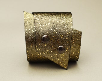 Oversized bracelet Wide cuff bracelet  Gold leather wristband Boho  bracelet