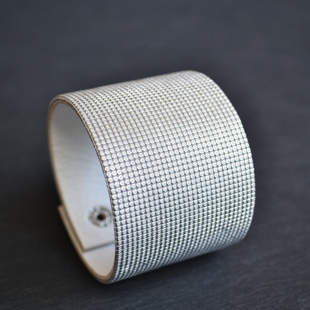 Large Cuff Wide Cuff Bracelet Leather Cuff for Women Silver Leather Bracelet Large ...