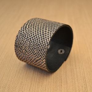 Wide leather cuff bracelet for women, Large black gold leather women&#39;s wristband, Boho  bracelet