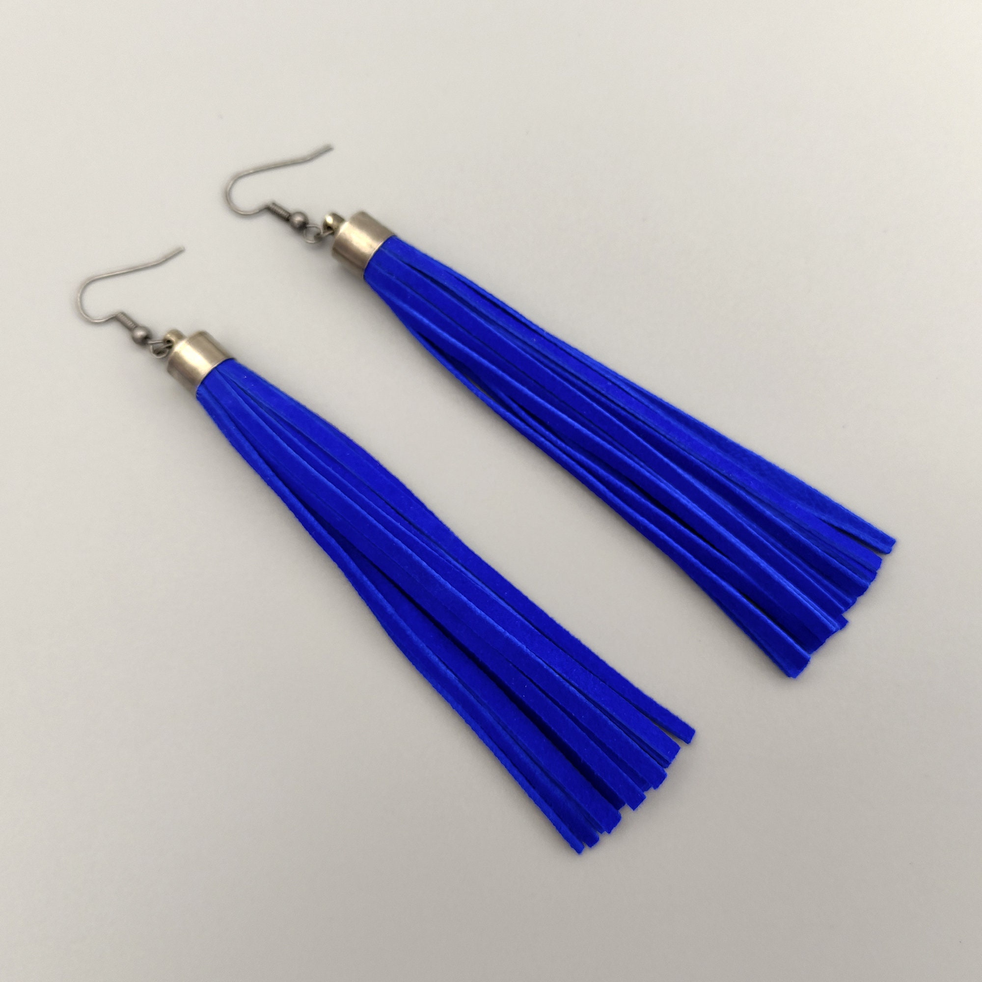 Extra Long Tassel Earrings Royal Blue Earrings Suede Earrings Etsy UK