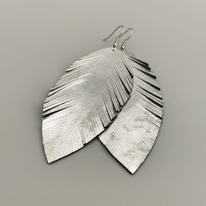 Oversized silver earrings Unusual metallic earrings Extra long earrings