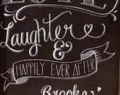 Love and Laughter wedding chalkboard sign.