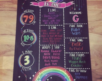 Rainbow Birthday Sign / First Birthday Sign / Milestone Sign / Birthday Chalkboard Sign / Chalkboard Sign / First Birthday / Chalkboard