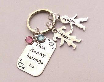 Personalised Nanny Keyring with Kids Name Charms, Nanny Gift from Grandchildren, Grandma Gift, Nan Birthday Present