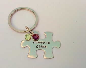 Personalised jigsaw keyring - personalised puzzle keyring - personalised birthday gift - birthstone keyring - personalised name keyring