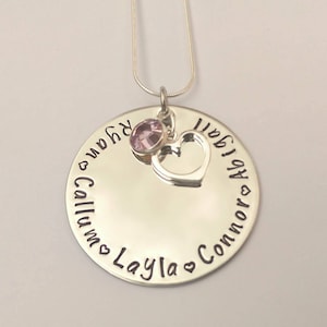 Personalised name necklace - Mum necklace- personalised gift for mum - silver heart necklace - birthstone necklace - birthstone jewellery