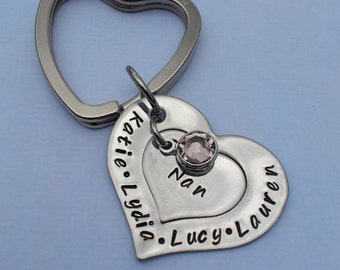 Personalised Nanny gift - personalised Nanny keyring - gift for Nanny - Gift for grandma - birthstone keyring - name keyring childrens