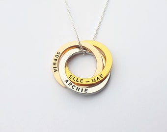 Couples Linked Circles Necklace – Personalised Anniversary Jewellery, Hand stamped interlocking Rings