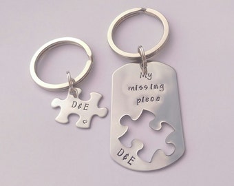 Personalisierte Paare Schlüsselanhänger Set - Puzzleteil Schlüsselanhänger - fehlendes Puzzleteil - Valentinstag Geschenk - Personalisierter Jahrestag