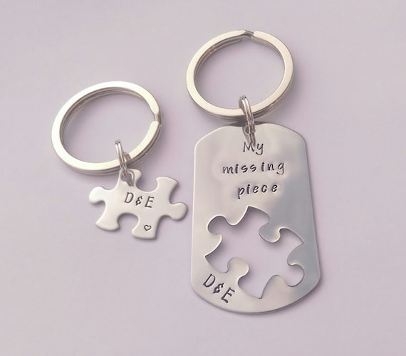 My Missing Piece 11 year anniversary wedding anniversary gift steel Puzzle keychain, personalised Wedding gift Couples keyring
