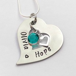 Personalised gift for her - heart necklace - name necklace - gift for mum - new mum jewellery - birthstone jewellery - mothers day gift