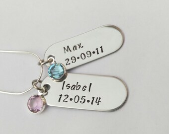 Personalised name necklace - birthdate necklace - gift for mum - mum necklace - birthday gift - gift ideas for her - childrens name necklace