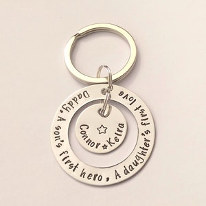 Personalised Dad Daddy keyring keychain A sons first hero, a daughters first love - personalised personalized fathers day gift present