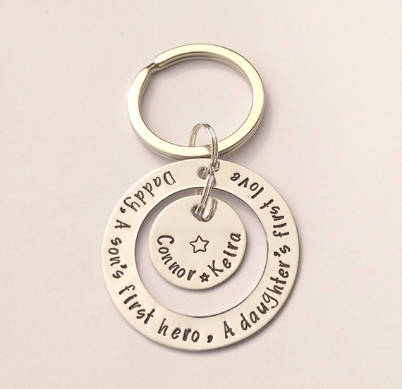 Personalised Daddy Keyring Daddy Gift A Son's First Hero, A