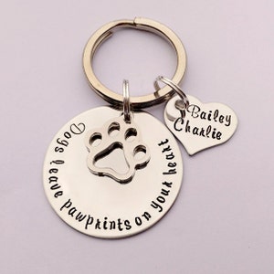 Personalised dog keyring - personalised dog keychain - dogs leave pawprints on your heart - pet loss memorial - gift present for dog lover