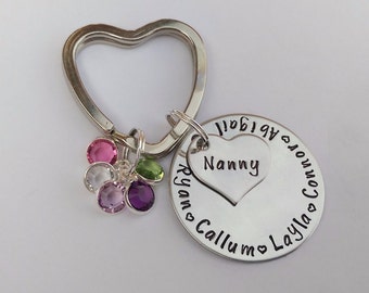 Personalised Nanny gift - nanny keyring - name keyring - -personalised birthday gift - birthstone keychain - Nan Mum Grandma Granny Mom gift