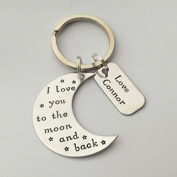 I Love You to the Moon and Back Personalised Keyring Gift for