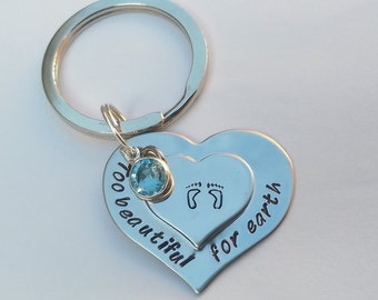Personalised remembrance gift - personalized too beautiful for earth keyring - memorial bereavement remembrance sympathy keyring gift
