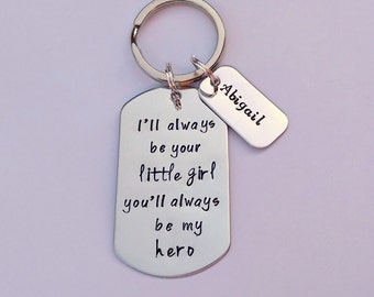 Personalised Dad keyring keychain - personalized daddy daughter keychain - I'll always be your little girl -  gift present for dad daddy