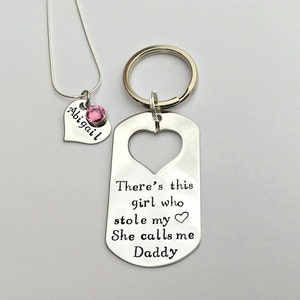 Personalised Daddy Daughter keyring and necklace set - This girl stole my heart, she calls me Daddy - personalised Dad Daddy gift present