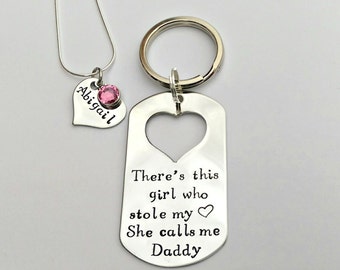 Personalised Daddy Daughter keyring and necklace set - This girl stole my heart, she calls me Daddy - personalised Dad Daddy gift present