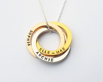 Personalized Triple Ring Necklace: Rose Gold, Gold & Silver - Gift for Mum