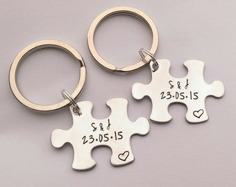 Personalised couples keyring set - personalised jigsaw puzzle piece keyrings, personalised wedding present, personalised valentines day gift